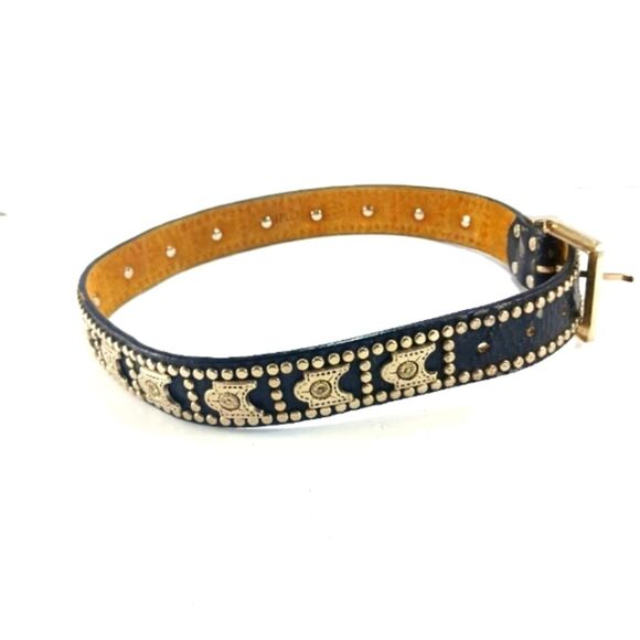 Studded Black Leather Belt with Silver Buckle Moto Bikercore Grunge S/M........ - Picture 2 of 15